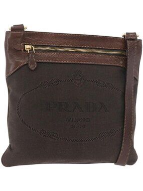 PRADA Shoulder Bag Canvas Brown Gold